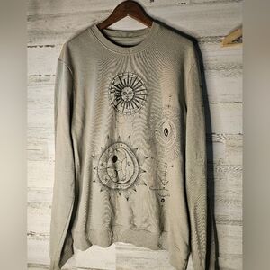 Blind Rooster Mens Celestial Sun Moon Stars Sweatshirt Olive Green XL